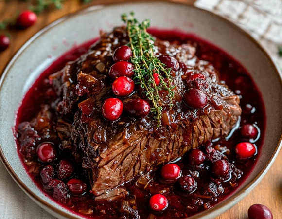 Говядина томленая в клюквенном соусе