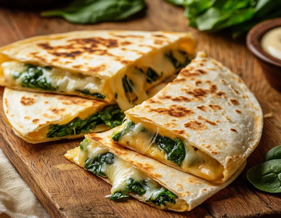 Домашняя кесадилья с сыром и шпинатом