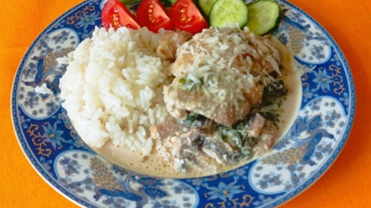 Курица с грибами и шпинатом