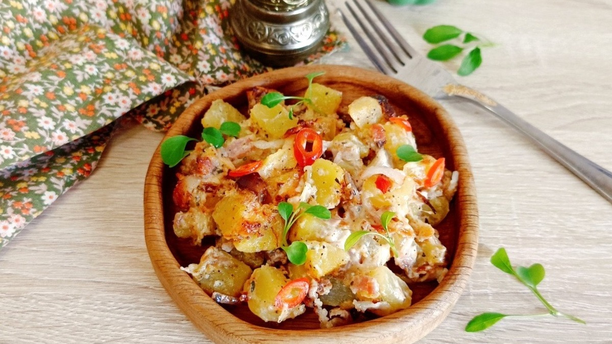 Картошка с беконом и сыром в аэрогриле
