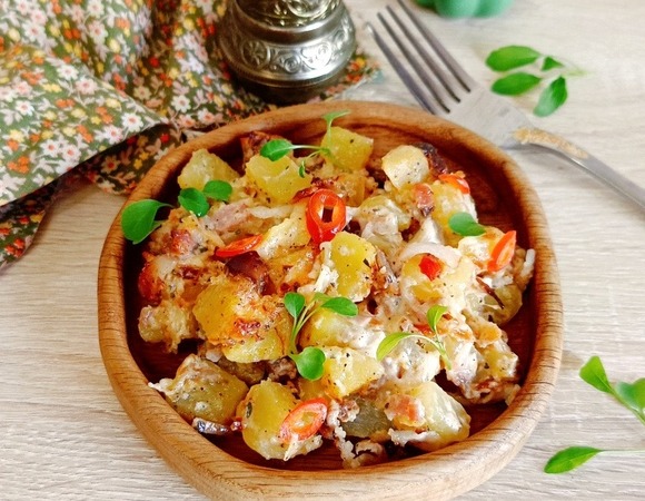 Картошка с беконом и сыром в аэрогриле Картошка с беконом и сыром в аэрогриле