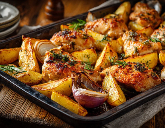 Курица с картошкой в духовке на противне Курица с картошкой в духовке на противне