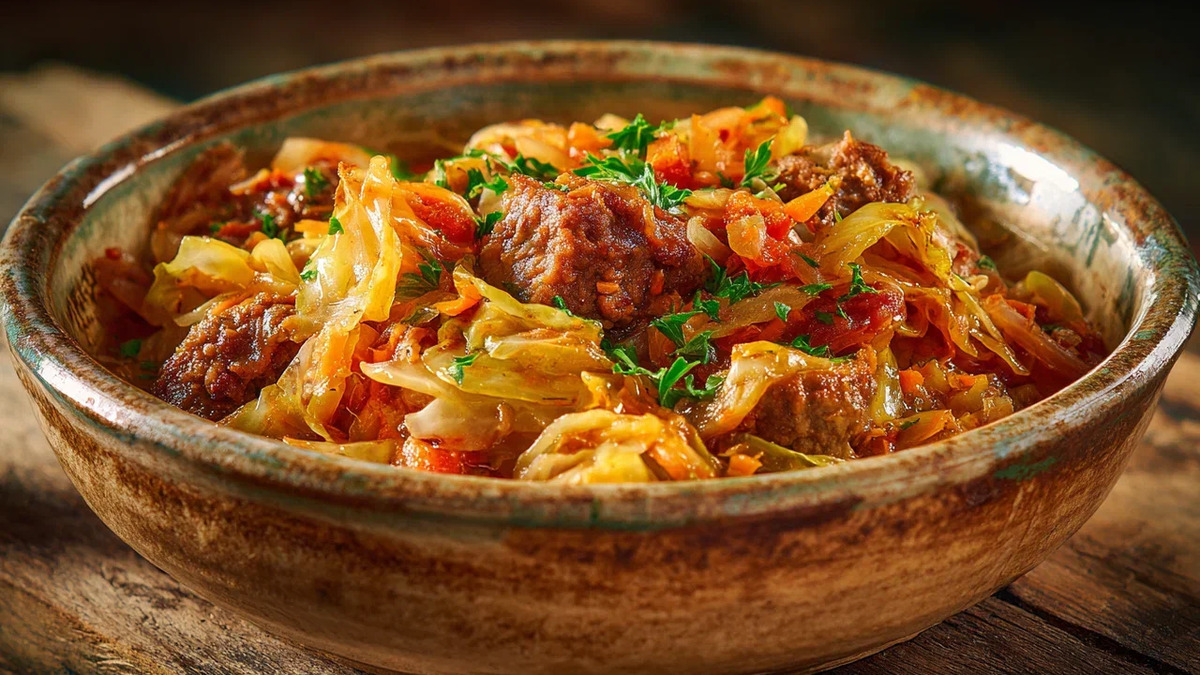 Тушёная капуста с мясом
